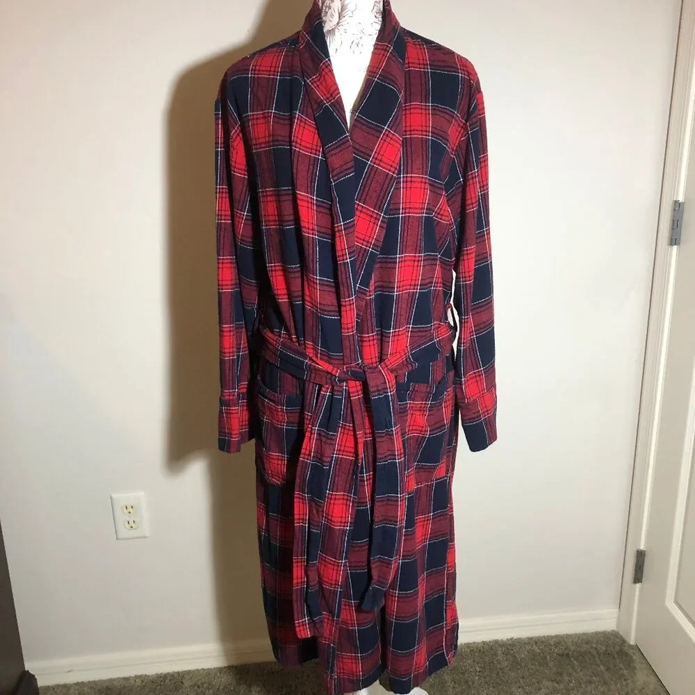 ✨ Luxe Plaid Perfection | Latuza 100% Cotton Red & Navy Lounge Robe